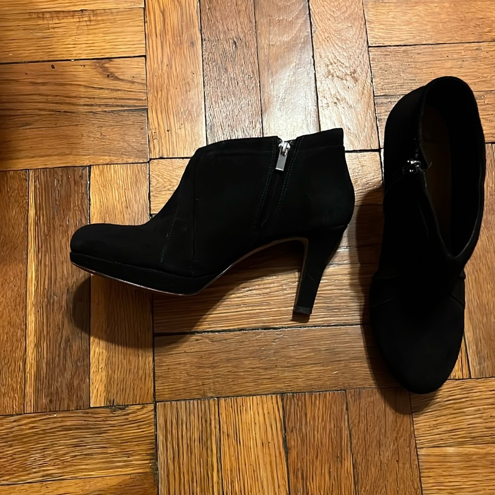 Clark black suede booties